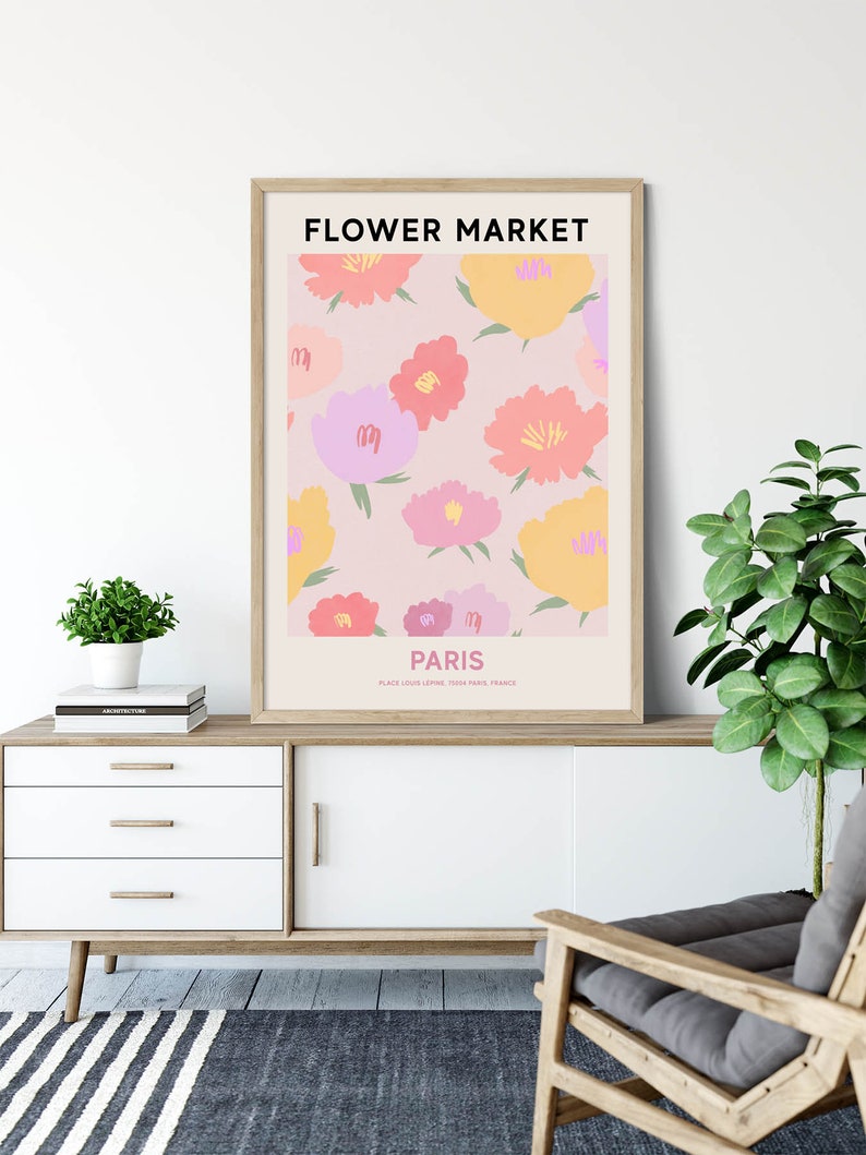 Paris Flower Market Print, Digital Flower Market Poster, Pink Flower Painting, Gallery Wall Art, Paris Travel Wall Art, Botanical Print image 7