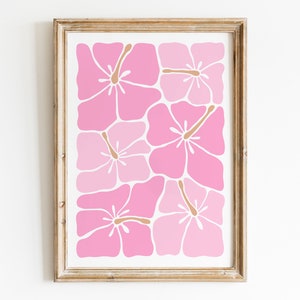Abstract Hibiscus Print Instant Download Pink Flower Poster Aesthetic Pink Flower Wall Art Hawaii Gallery Wall Art Cute Pink Wall Decor