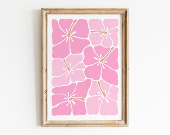 Abstract Hibiscus Print Instant Download Pink Flower Poster Aesthetic Pink Flower Wall Art Hawaii Gallery Wall Art Cute Pink Wall Decor
