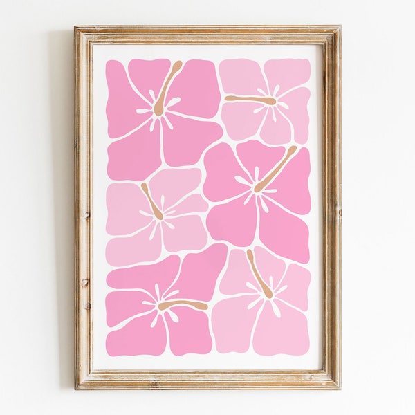 Abstrakte Hibiskus Druck Sofort Download Rosa Blume Poster Ästhetische rosa Blume Wand Kunst Hawaii Galerie Wand Kunst Niedliche rosa Wand Dekor