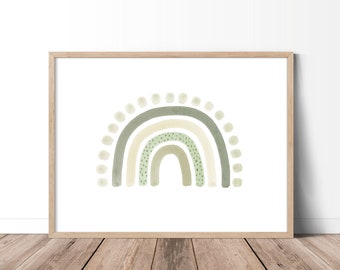 Chartreuse Nursery Decor Ideas, Sage Green Rainbow Printable Wall Art, Rainbow Baby Gift, Pale Green Nursery Decor, Watercolor Rainbow Art