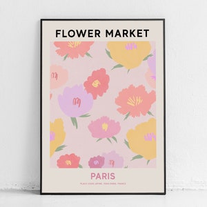 Paris Flower Market Print, Digital Flower Market Poster, Pink Flower Painting, Gallery Wall Art, Paris Travel Wall Art, Botanical Print image 8