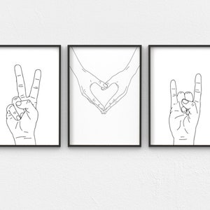 Set of 3 Prints Peace Love and Rock and Roll Printable Wall Art, Rock and Roll Art, Peace Sign Print, Man Cave Decor Gift For Him