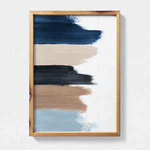 Pintura abstracta Arte de pared azul marino Arte de pared azul claro Pinceladas negras Arte de pared imprimible contemporáneo Arte abstracto Arte de sala de estar