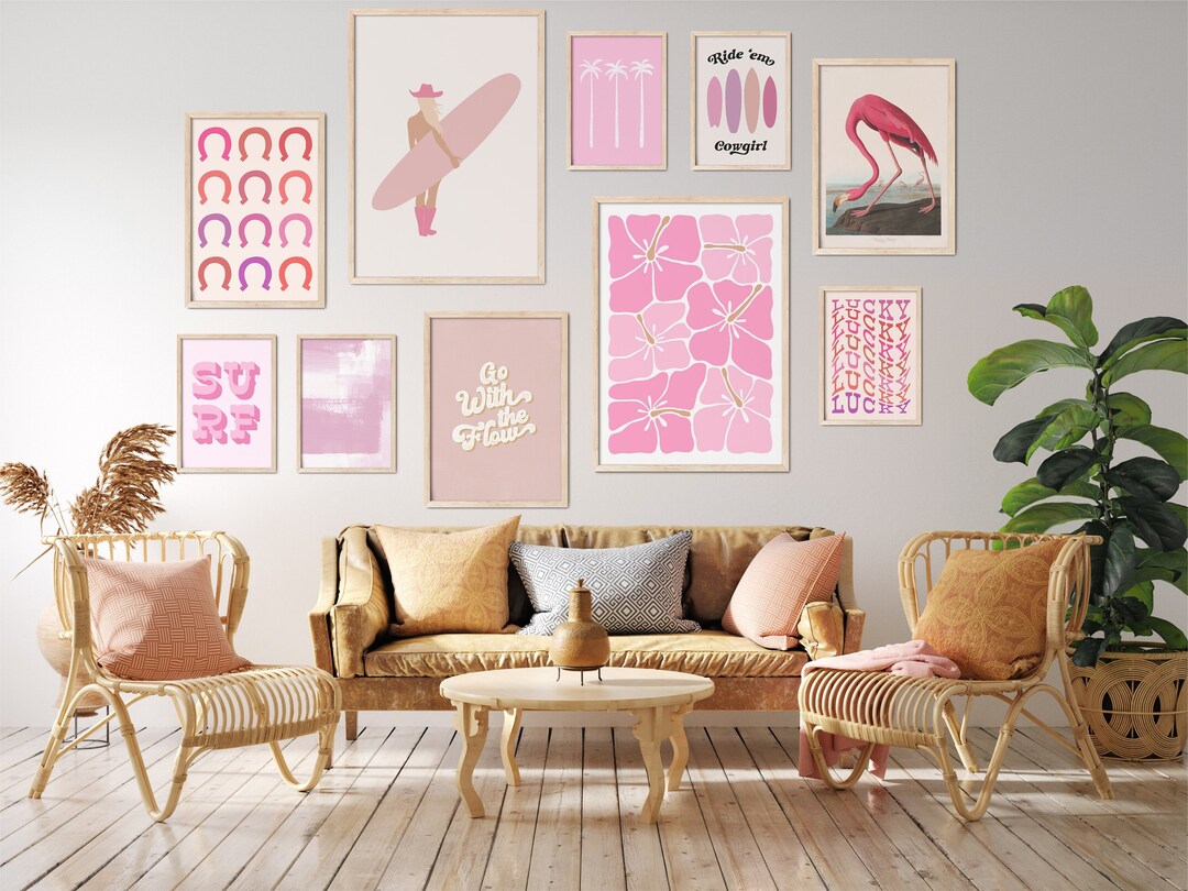 Pink Cowgirl Aesthetic Gallery Wall Art Set Pink Cow Girl Decor Lucky ...