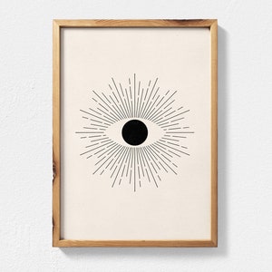Boho All Seeing Eye Print, Sunburst Printable Wall Art, Abstract Sun Mid Century Modern Art, Evil Eye Sun Printable, Sun Burst Boho Decor