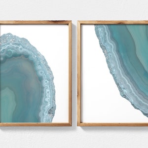Geode Wandkunst Set 2 Drucke Petrol und Grau, Boho druckbare abstrakte Kunst, Kristall Abstrakte Achat Wandkunst, Zeitgenössische druckbare Wandkunst