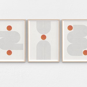 3 Piece Wall Art Mid Century Modern Geometric Wall Art, Beige Geometric Extra Large Wall Art, Minimalist Abstract Printable Wall Art