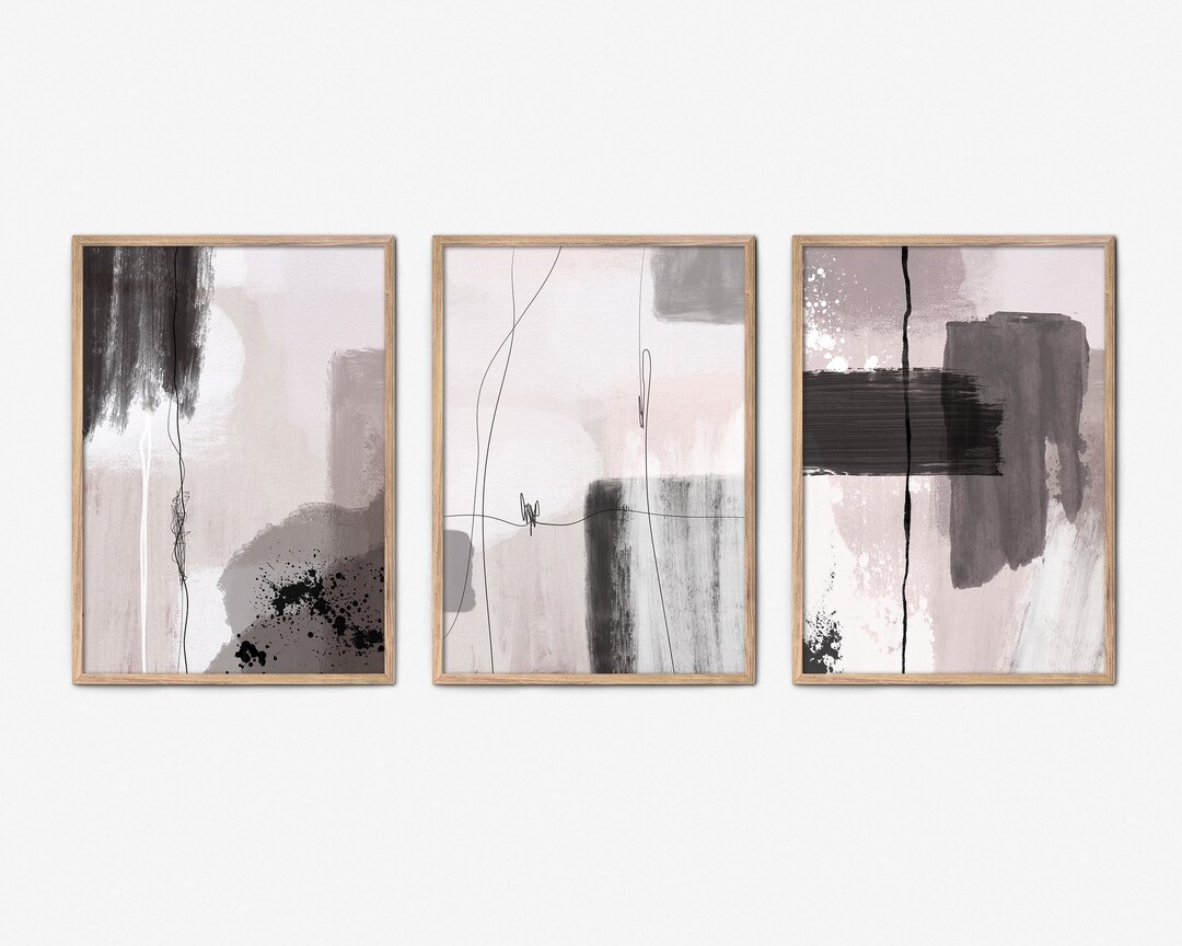Neutral Abstract Art 3 Piece Wall Art Contemporary Art Scribble Art Set ...