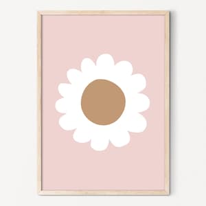 Cute Flower Wall Art Printable Tan and Pink Nursery Decor Ideas for Girls Bedroom, Pink Floral Nursery Decor Boho Simple Flower Illustration