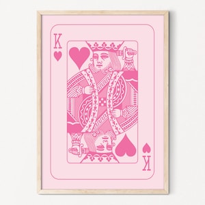 Rose King of Hearts affiche imprimable, décor de chambre rose, chanceux vous imprime rose chambre Wall Art cartes à jouer affiche King Pink Gay Art