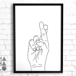 Fingers crossed printable wall art, Minimalist Art Extra Large Wall Art Poster Encouragement Gift Home Decor 24x36 Art Prints Hand Gesture