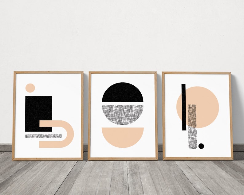 3 Piece Wall Art Mid Century Modern Geometric Wall Art, Memphis Style ...