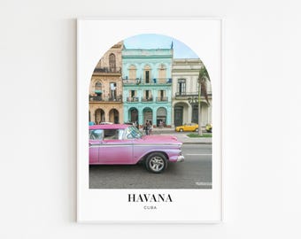 Havana Printable Wall Art- Cuba Travel Poster, Vintage Car and Colorful Buildings, Retro Cuban Cityscape, Digital Download Photography Print