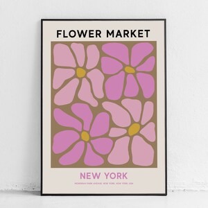 New York Flower Market Printable Wall Art, Pink Flower Market Poster, Abstract Flower Painting, New York Print, Abstract Pink Daisy Art image 1