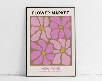 New York Flower Market Printable Wall Art, Pink Flower Market Poster, Abstract Flower Painting, New York Print, Abstract Pink Daisy Art