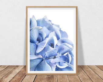 Blaue Hortensie Druck, druckbare Wand-Dekor Blaue Blume Wandkunst, blaue Hortensie Foto digitaler Download, weiches blaues Dekor, Blumen-Fotografie