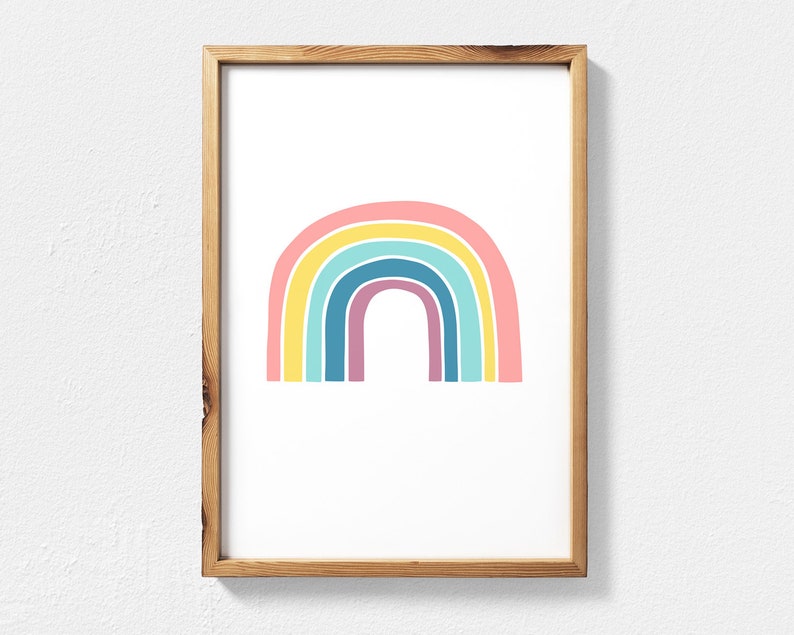 Pastel Rainbow Nursery Wall Art, Gender Neutral Gift Rainbow Baby Decor, Printable Wall Art for Nursery Decor, Pastel Rainbow Art image 1