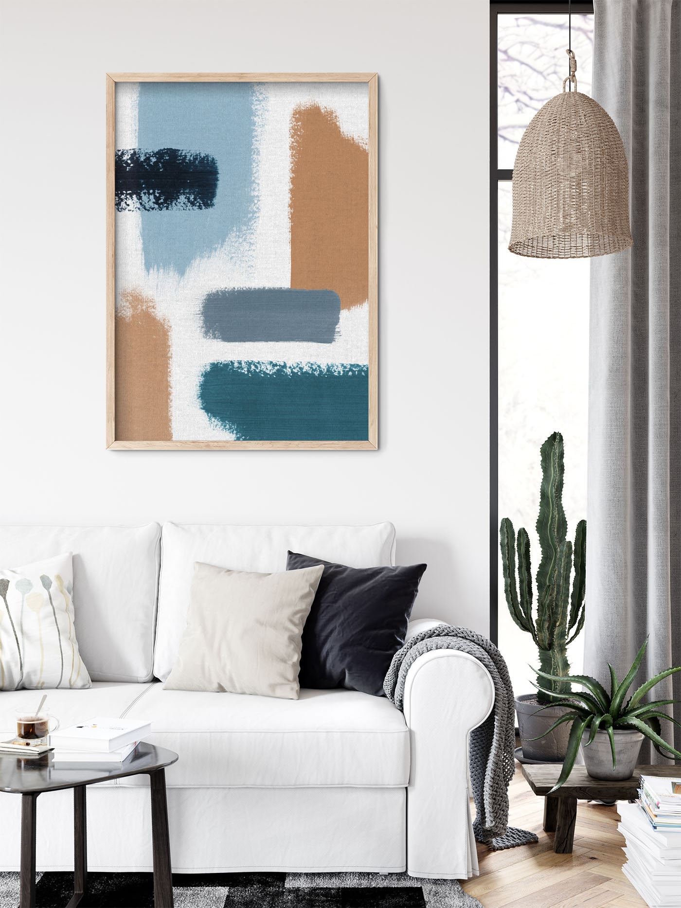 Abstract Art in Teal Blue Navy and Tan Abstract Painting Etsy