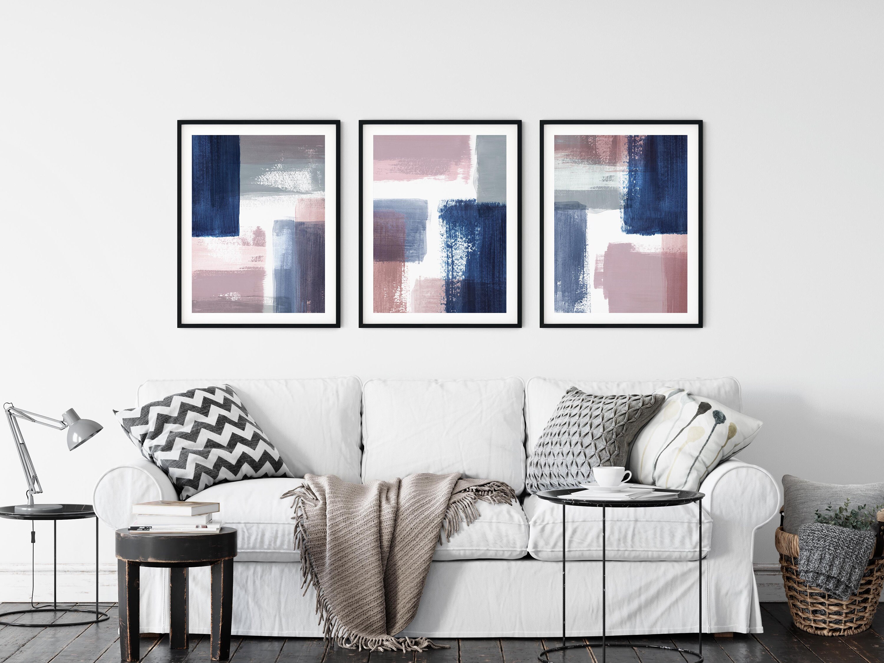Abstract Painting Set of 3, Abstract Art Set of 3 Prints, Blush Pink ...