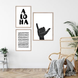 Hawaii Art Digital Download Featuring Aloha Quote, Waves and Shaka Hand Set of 3 Printable Wall Art, Surfer Wall Art, Hawaiian Wall Art image 8