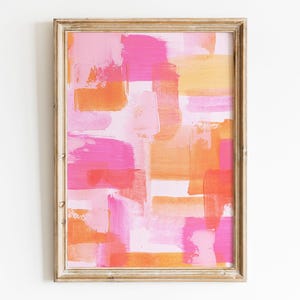 Abstract Pink and Orange Wall Art, Modern Brushstroke Print, Vibrant Feminine Contemporary Artwork for Living Room, Bedroom, or Office Decor