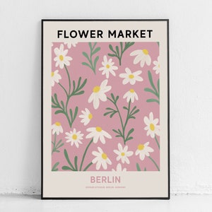 Berlin Flower Market Printable Wall Art, Pink Flower Market Poster, Daisy Wall Art Flower Painting, Berlin Print, Pink Botanical Print image 3