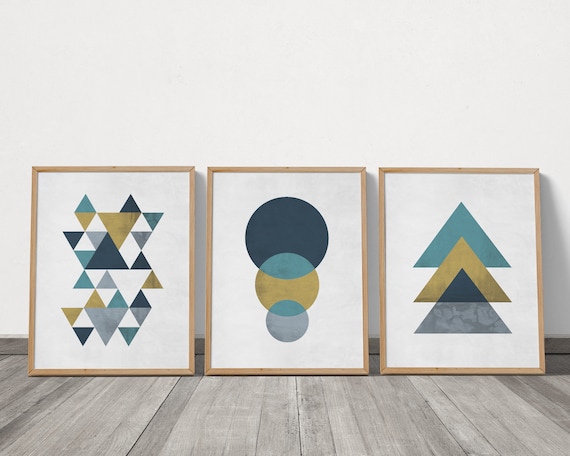 Abstract Art 3 Piece Wall Art, Triangle Geometric Wall Art Set of