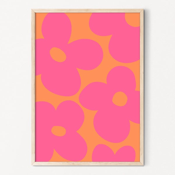 Pink and Orange Art Maximalist Decor Abstract Flower Printable Wall Art Bright Pink Wall Art Bold Flower Print Eclectic Decor Pink Aesthetic