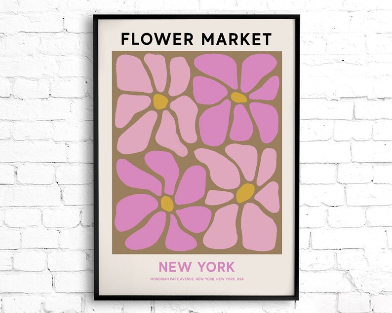 New York Flower Market Printable Wall Art, Pink Flower Market Poster, Abstract Flower Painting, New York Print, Abstract Pink Daisy Art image 7