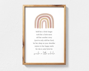 Hold Her a Little Longer Baby Girl Nursery Quote Art, Neutral Boho Nursery Printable Wall Art, Rainbow Baby Shower Gift for Baby Girls Room