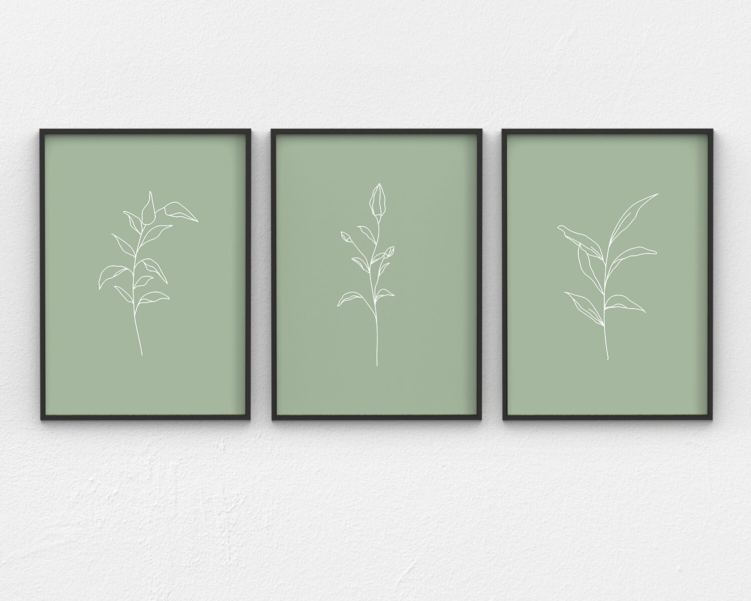 Set of 3 Printable Wall Art, Sage Green Wall Art Featuring Botanical ...