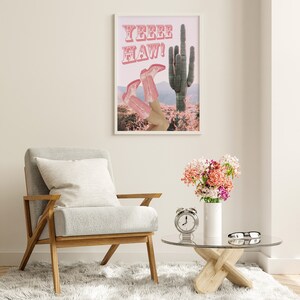 Pinkes Cowgirl ästhetisches Poster, rosa Cowboystiefel Druck, Yeehaw Poster mit Kaktus, Retro rosa Cowgirl Poster digitaler Download Bild 2