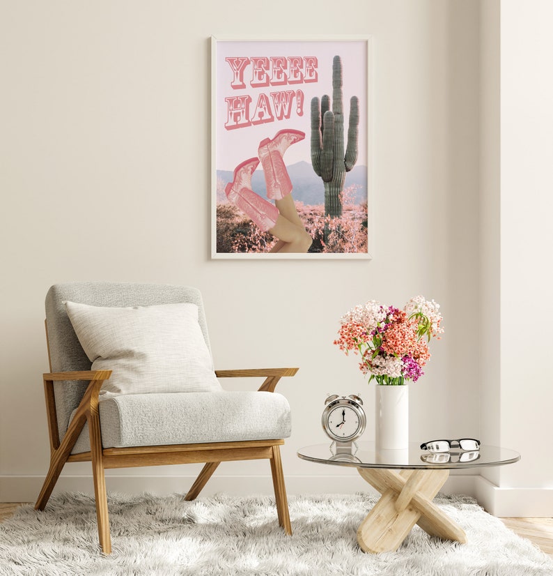 Pinkes Cowgirl ästhetisches Poster, rosa Cowboystiefel Druck, Yeehaw Poster mit Kaktus, Retro rosa Cowgirl Poster digitaler Download Bild 2