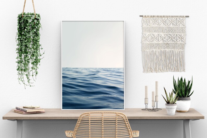 Ocean Print Navy Blue Coastal Wall Art, Ocean Photography Beach Decor Gift for Beach Lover, Navy Blue Wave Print Surf Art, Serene Wall Art image 2
