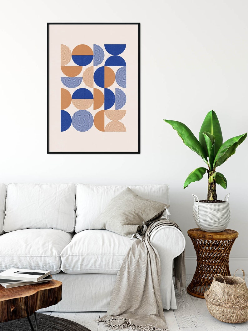 Burnt Orange and Blue Geometric Wall Art Boho Printable Wall Etsy