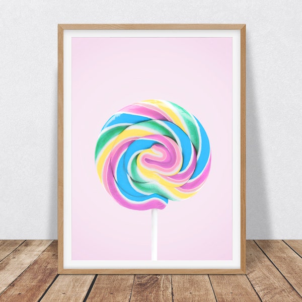 Pastel Rainbow Lollipop Printable Wall Art, Lollipop Print Pop Art, Gift for Baby Girl Nursery Decor, Kids Room Wall Art, Candy Wall Art