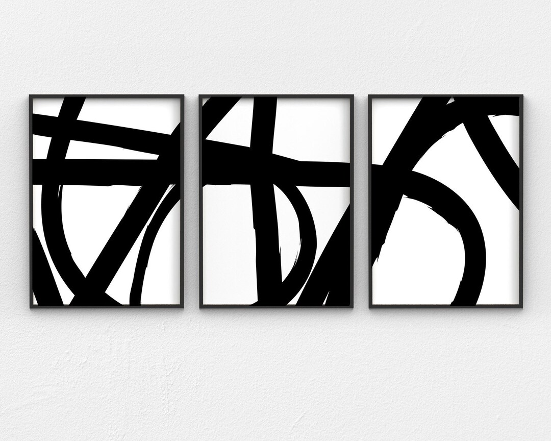 Black and White Abstract Art 3 Piece Wall Art, Contemporary Scribble ...