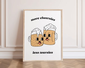 Retro Wall Art Bar Cart Art Printable, Cheers Beer Print, Beer Wall Art, Funny Bar Art Printable Retro Beer Art