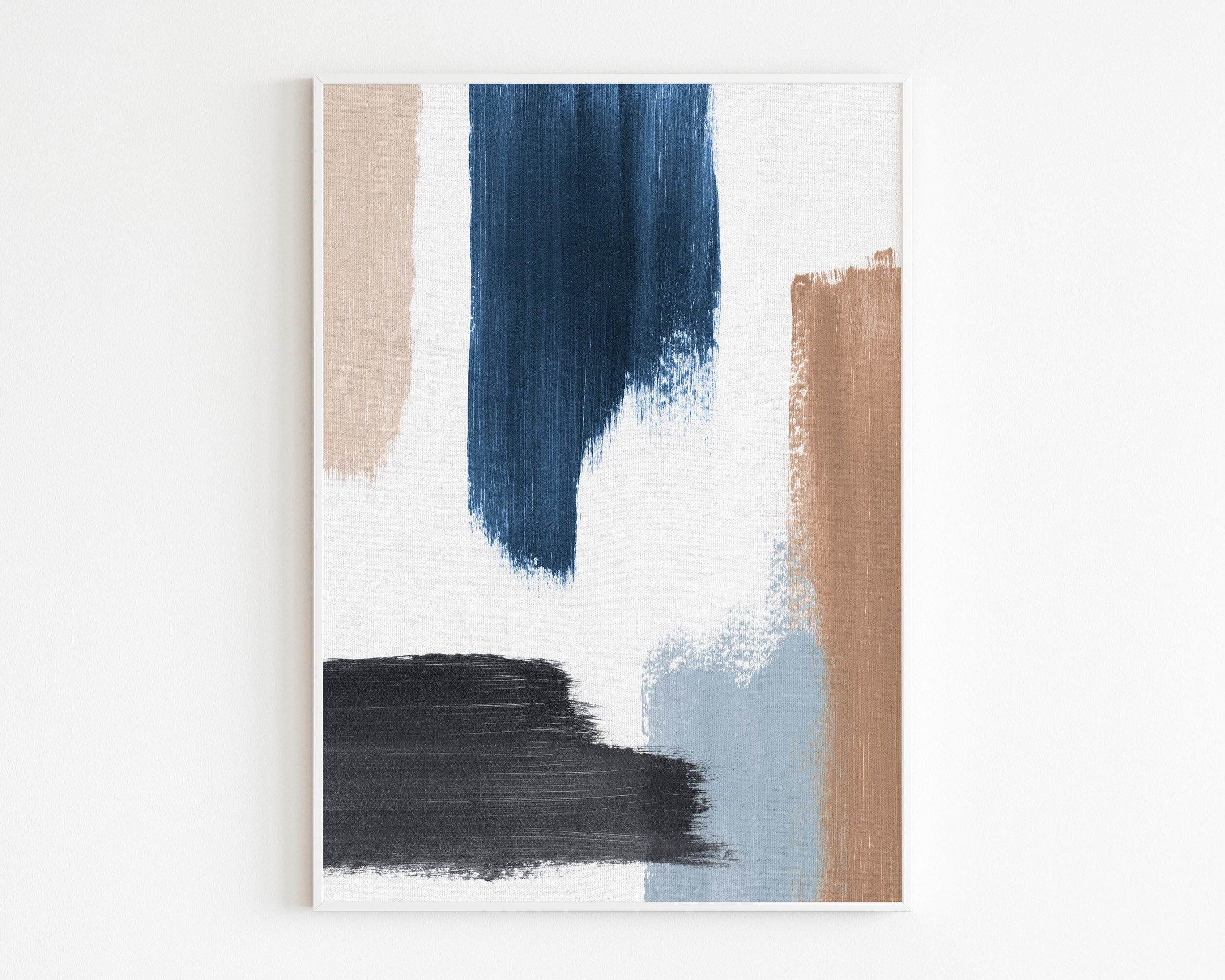 Abstract Wall Art Set of 3 Blue and Neutral Tones Abstract Art 3 Piece ...