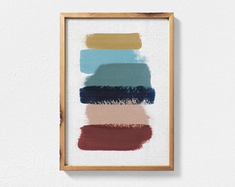 Abstract Painting Printable Wall Art with Fall Color Brush Strokes, Abstract Art, Teal, Mustard, Navy Blue, Maroon and Blush Pink Wall Art
