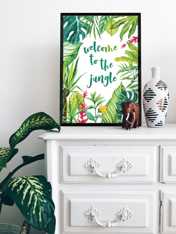 Welcome to the Jungle Printable Wall Art, Tropical Decor Monstera