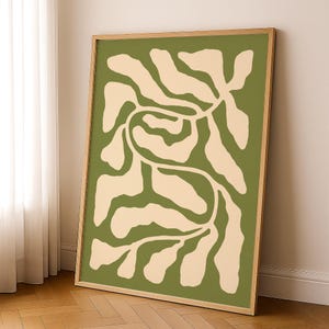 Impression abstraite botanique vert sauge - téléchargement d&#39;art mural moderne Mid-Century - oeuvre d&#39;art verte imprimable pour une décoration murale bohème