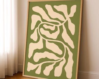 Sage Green Botanical Abstract Print - Mid Century Modern Wall Art Download - Printable Green Artwork For Boho Wall Decor