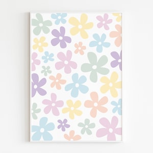 Danish Pastel Decor Rainbow Daisy Printable Wall Art, Cottagecore Wall Art, Flower Power 70s Aesthetic Decor