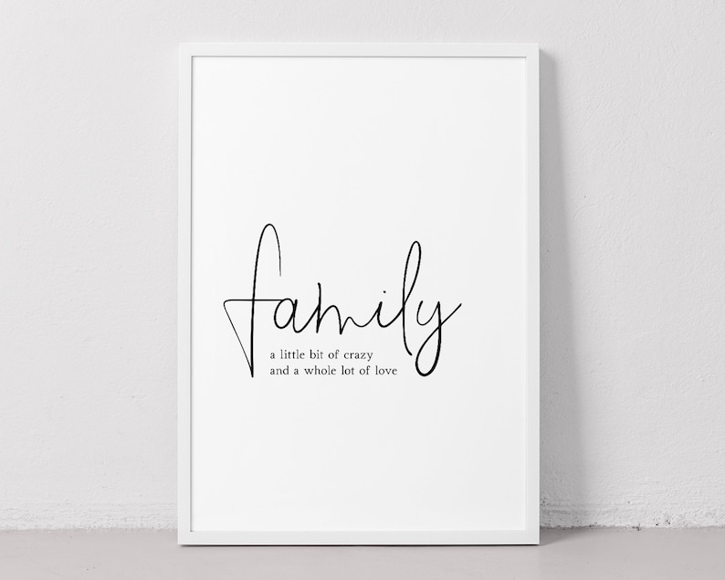 Arte de pared con cita familiar, Little Bit Crazy Whole Lot of Love, decoración de pared familiar, arte de pared imprimible para decoración de habitación familiar, arte de pared para sala de estar imagen 5