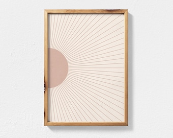 Boho Decor Sunburst Printable Wall Art, Abstract Sun Mid Century Modern Art, Geometric Sunrise Print,Bohemian Printable Terracotta Sun Burst