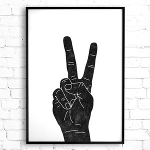 Peace Sign Printable Wall Art, Peace Fingers Hand Gesture Print, Peace Hand Line Drawing Print, Peace Sign Print