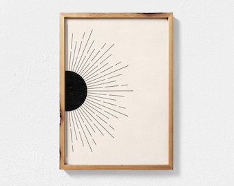 Boho Sunburst Printable Wall Art, Abstract Sun Mid Century Modern Art, Geometric Sunrise Print, Bohemian Printable Wall Art Sun Burst