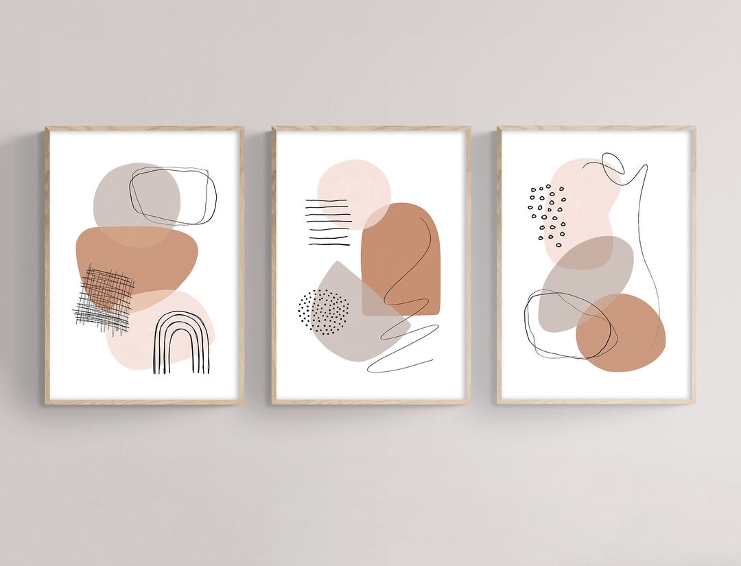 Abstract Boho Wall Art Set of 3 Prints in Terracotta, Pink and Beige ...